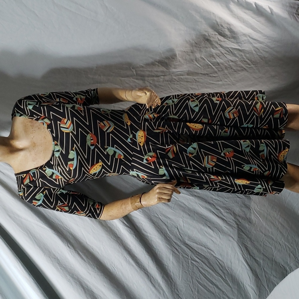 LuLaRoe Nicole Fit and Flare Dress Geometric Leaf Print Size Medium